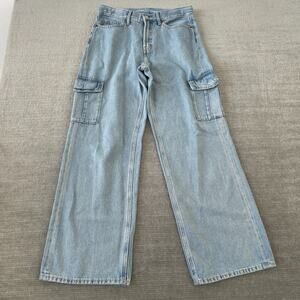 Old Navy Cargo Baggy Jeans Women 6 Blue Sky Hi Wide Leg Loose Casual Streetwear